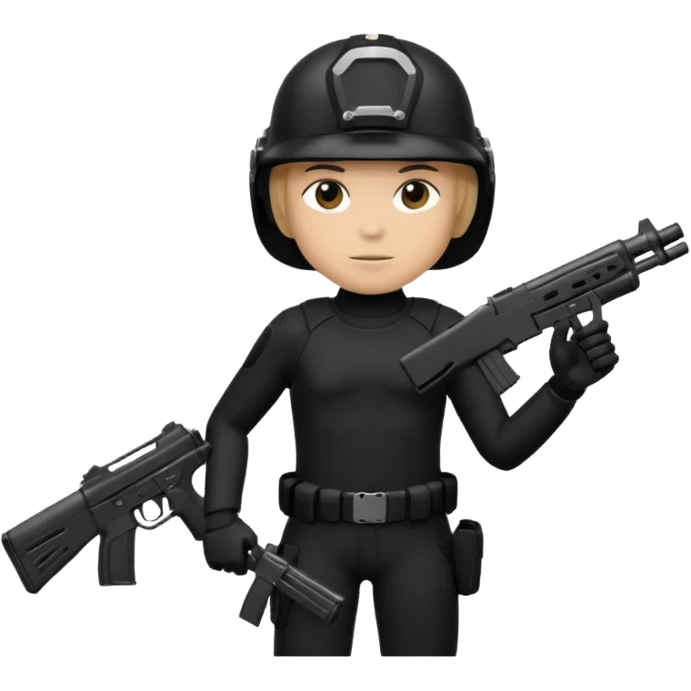 create a emoji of a rookie holding a gun and wearing a helmet, make its outfit black and the figure like a shadow . make sure no color is used. emoji
