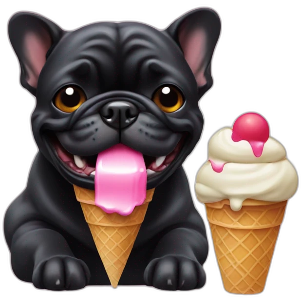 Black French buldog with ice cream emoji
