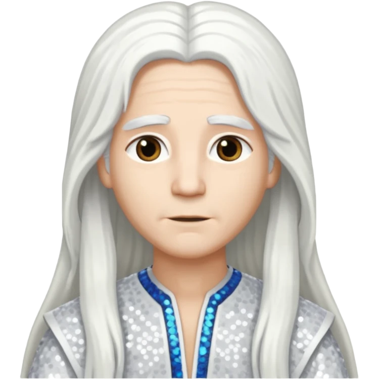 God from The Bible with long white hair, white sequin outfit emoji