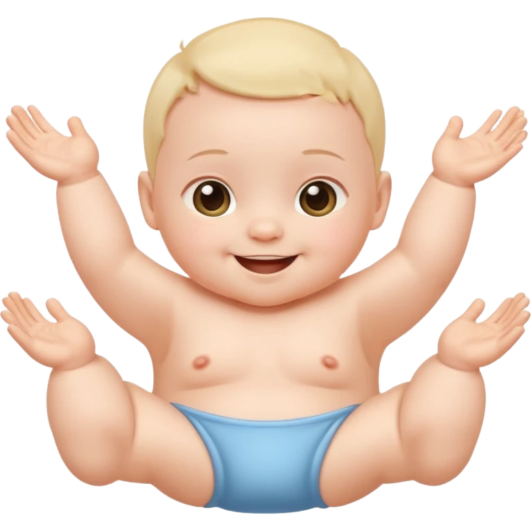 A smiling newborn baby sitting, moving its arms and hands. emoji