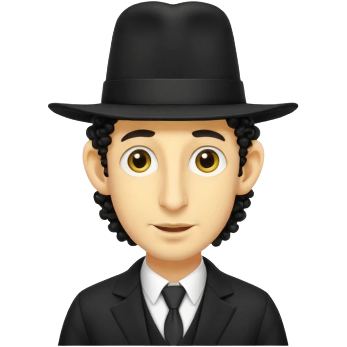Jewish guy ,yellow skin ,very long nose ,black hat with 2 strands of curly hair coming down each side of the hat emoji
