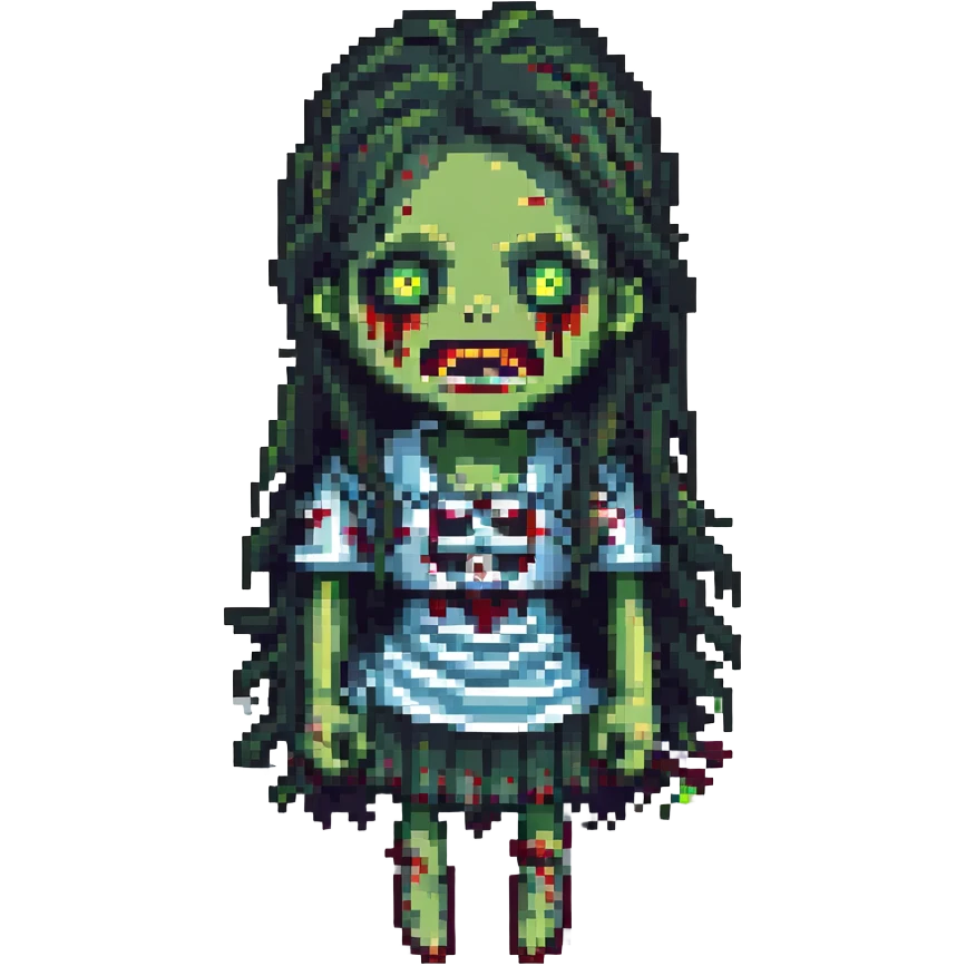 girl zombie with black long hair with teeth emoji