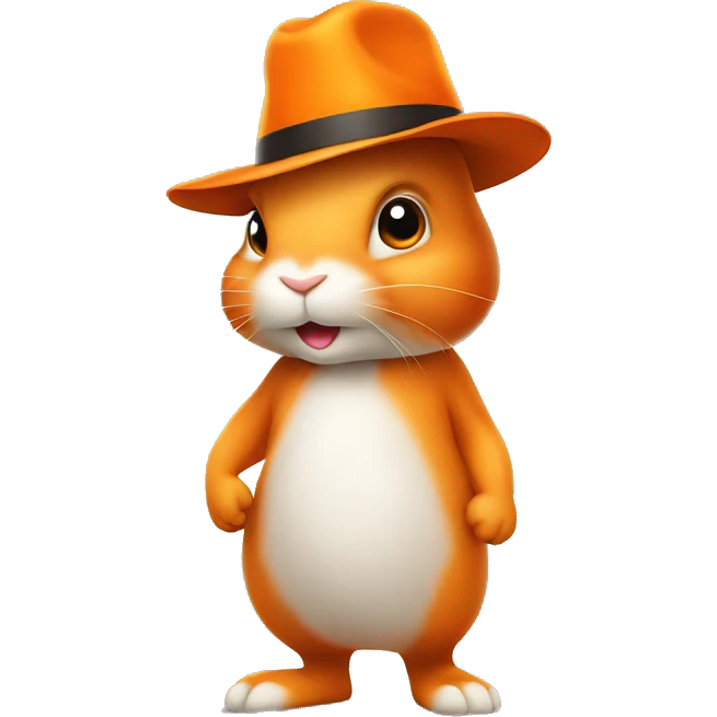 orange rabbit stands on two legs with a hat emoji