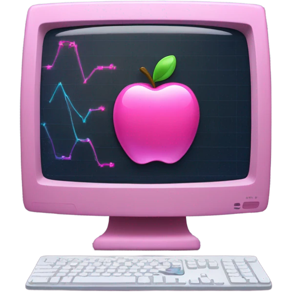 Pink apple computer with graph emoji