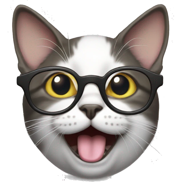 silly cat wearing glasses with tongue out emoji