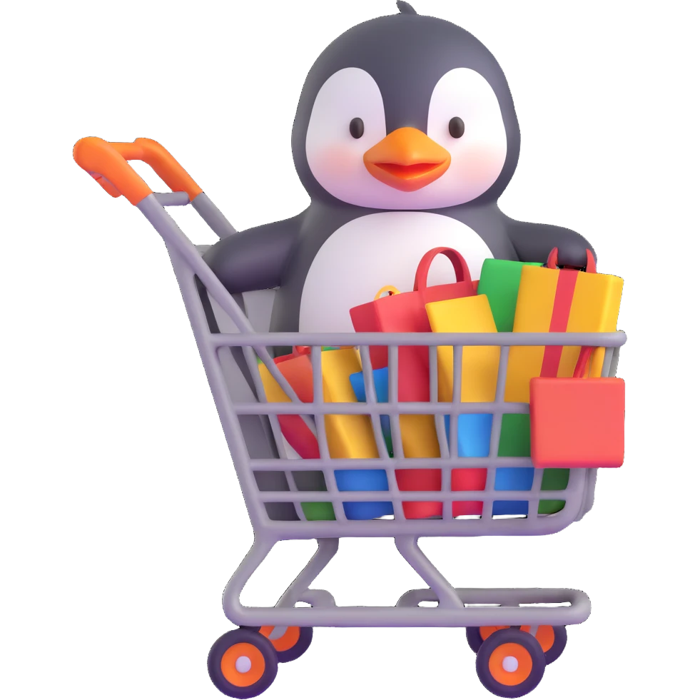 cute baby penguin pushing a shopping cart emoji