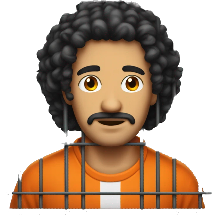 an italian man behind jail bars with an orange jumpsuit on and curly black hair emoji