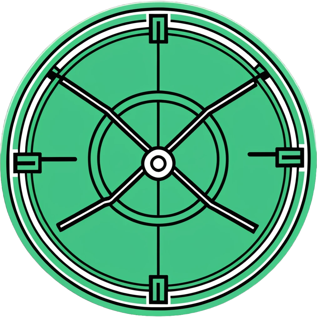 Precise Maya calendar glyph, geometric circular design with straight lines, only white and dark green, rigid angular divisions emoji