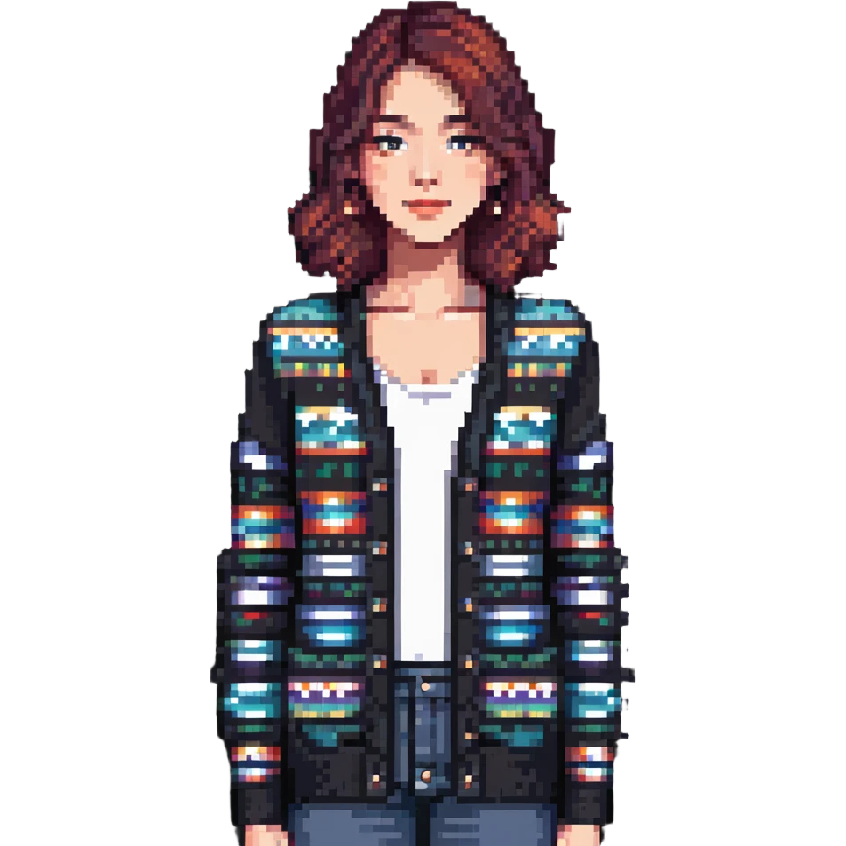 gray woman knit cardigan, detailed texture emoji