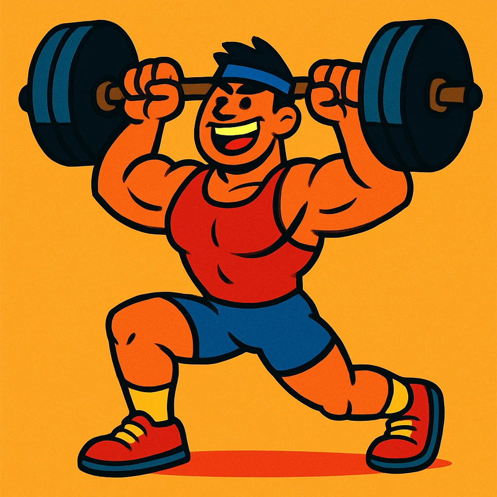 A muscular cartoon character lifting weights, dynamic and colorful emoji