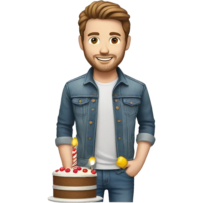 White man brown hair jeans jacket with birthday cake emoji
