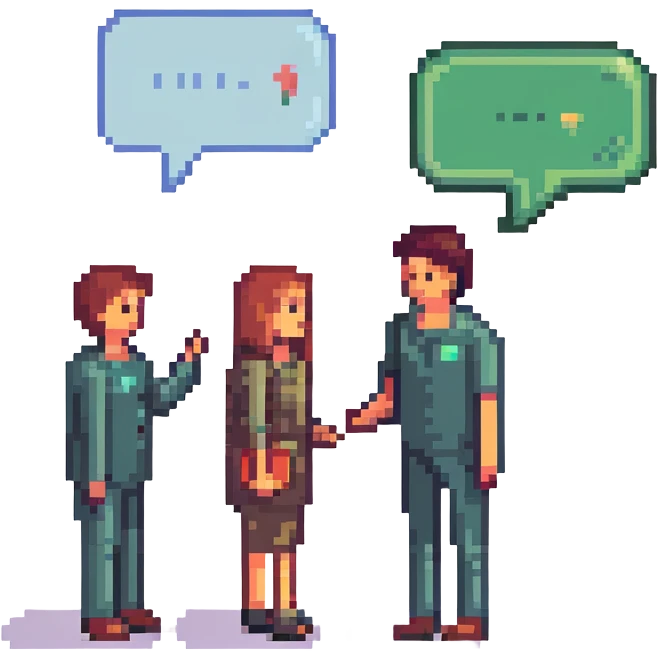 two people having a conversation, each with a speech bubble in a different language emoji