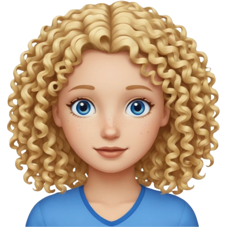 Friendly looking white girl with curly, blonde hair, blue eyes, and freckles. emoji