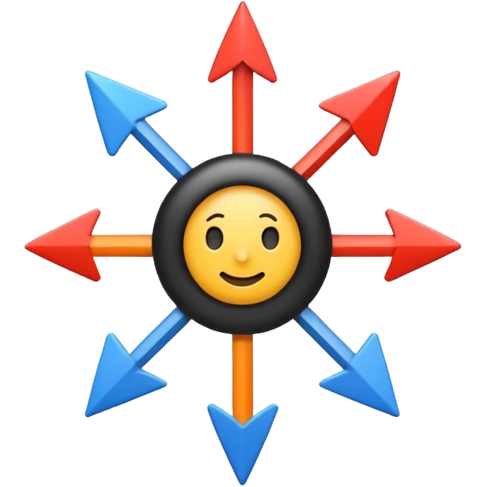 “Didactic emoji illustrating centripetal movement from the center outward, with a central dot and arrows expanding in all directions, clean flat design, bold lines, simple colors, educational style, transparent background.” emoji