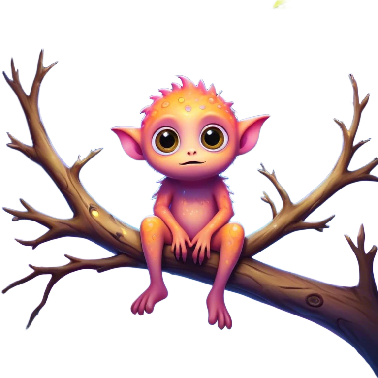 3D, create an image of a cartoon monster with big eyes sitting on a tree branch, thomas kinkade and paul lehr, pixar cute character design, by Anne Stokes, splashes of neon galaxies, adorably cute, drew struzan inspiration, 2019, by Wojciech Korneli Stattler, beautiful mattepainting emoji