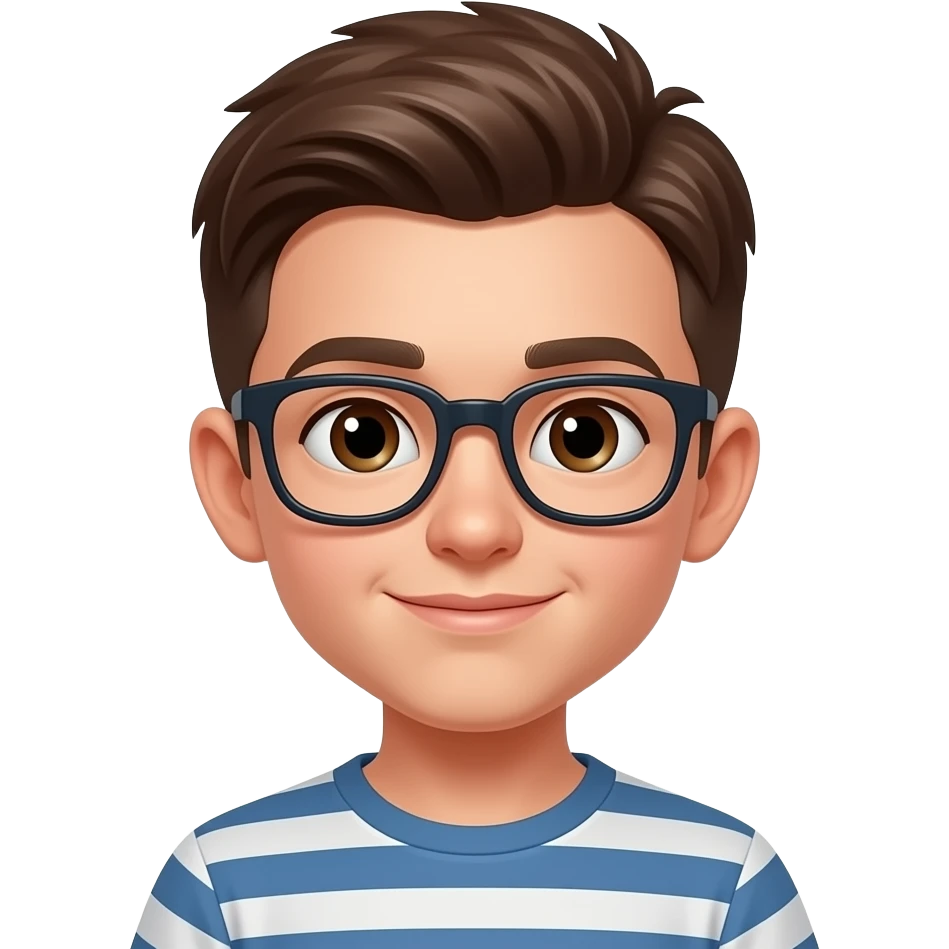 Niño pequeño gafas pelo corto marron ojos marrones emoji