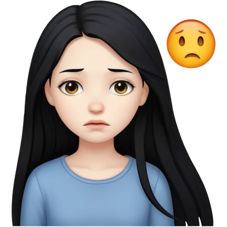 Pale girl with long black hair sad emoji
