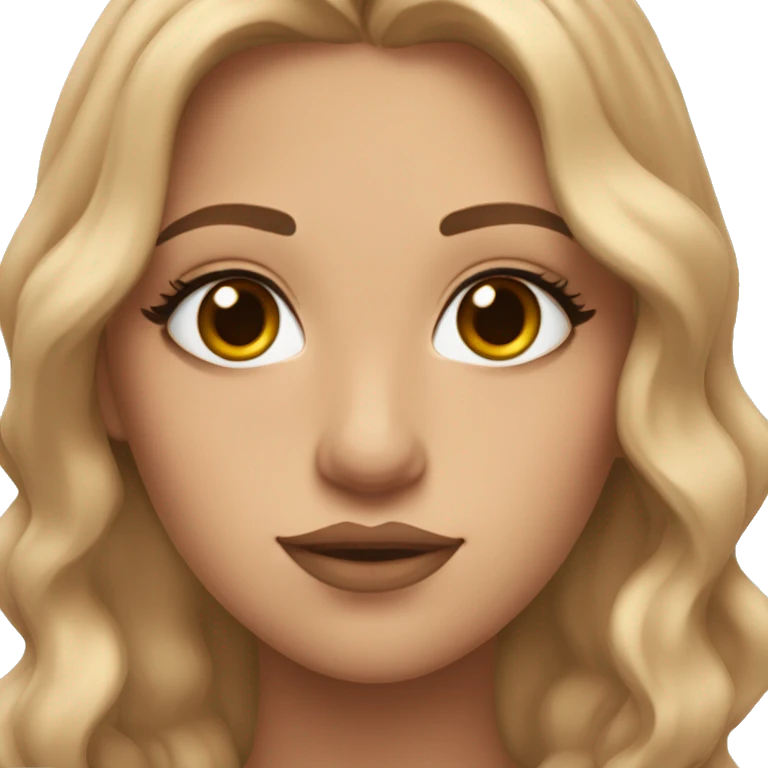 A Greek girl with slightly wavy hair that’s light brown and has on mascara pretty lashes lip liner and pretty makeup on emoji