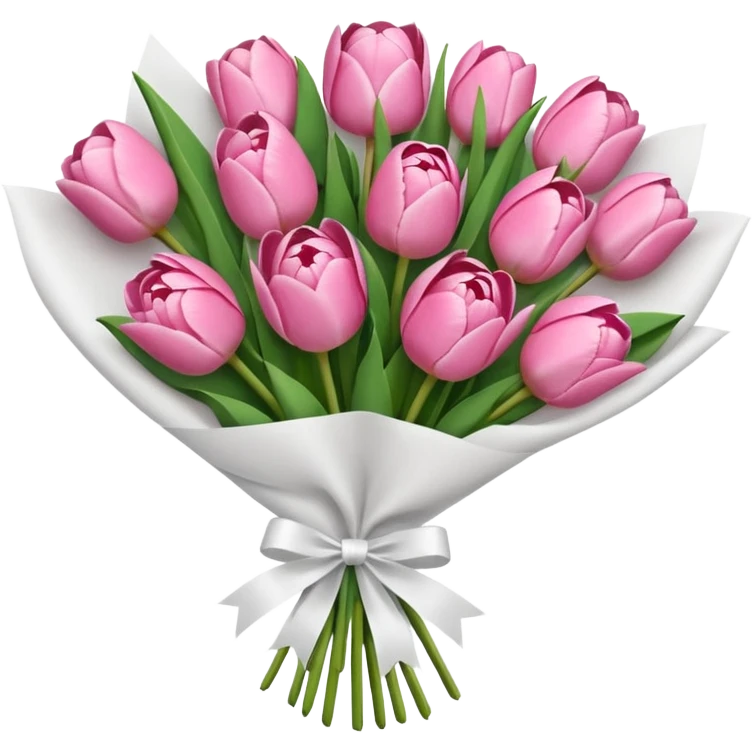 Bouquet of pink flower like tulips and rose and peony wrapped in white paper emoji