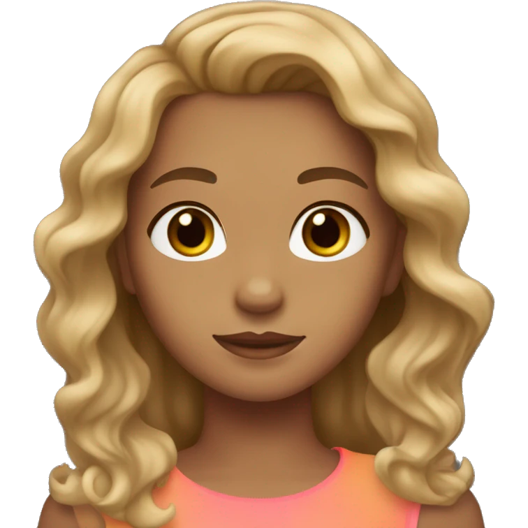 A girl with light tanned skin, dark blonde wavy hair, and hazel eyes. emoji