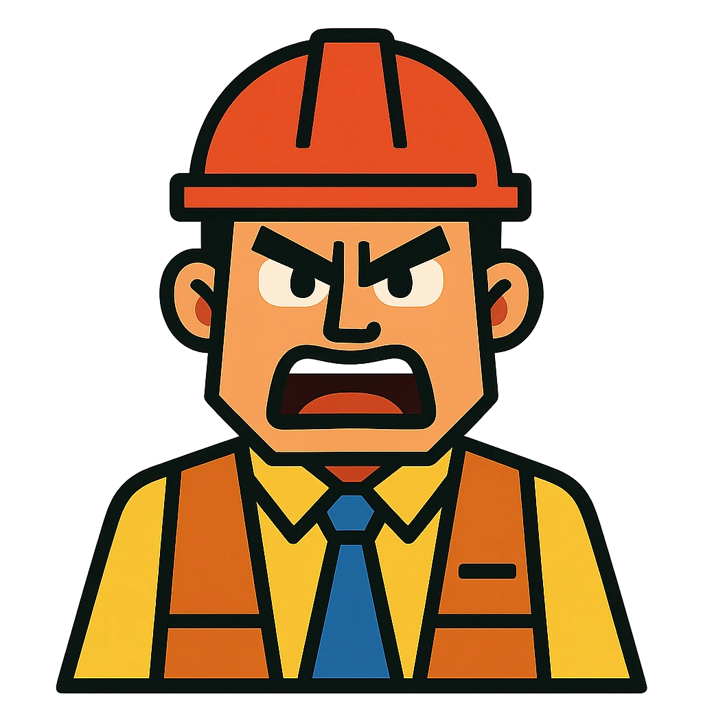 engineer with red helmet, angry expression, annoyance, furious emoji