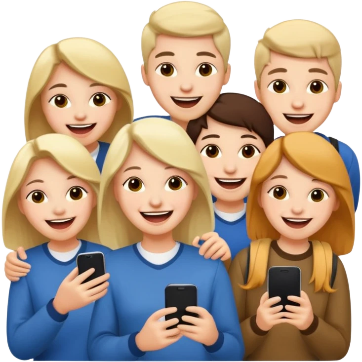 students chating and laughfing without phone emoji