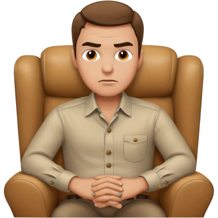 мужчина в мягком кресле, брови нахмурены, он напряжен emoji