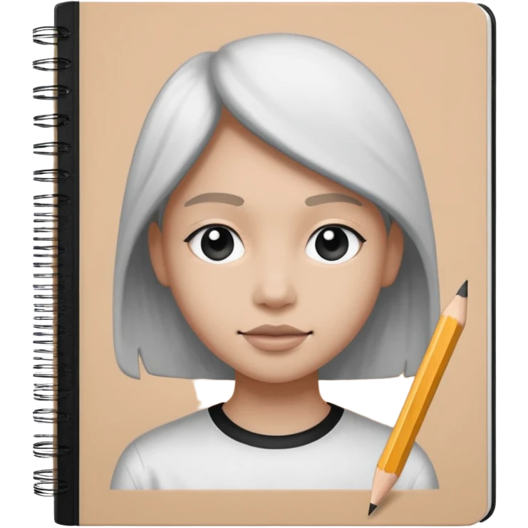 portre skecth on sketch book, with pencil. black and white emoji