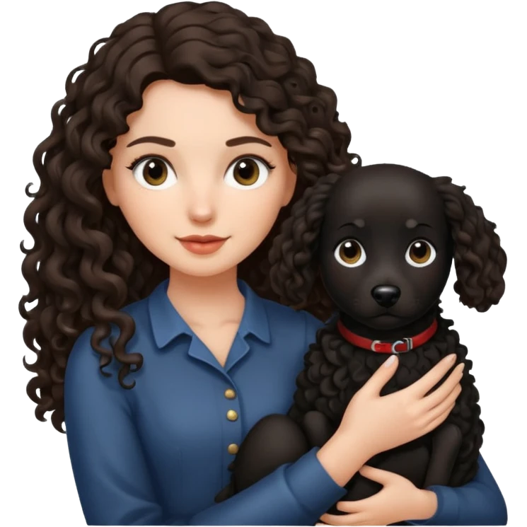 A brunette long haired a lil bit curly hair holding a black dog emoji