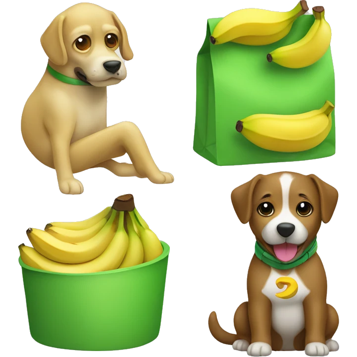 perro con disfraz de banana verde y cara de Minio emoji