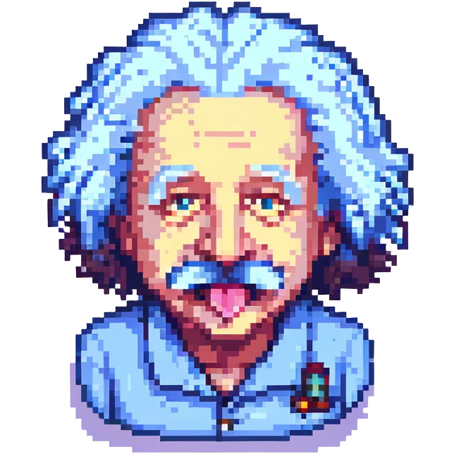 pixel art of Einstein sticking out his tongue emoji