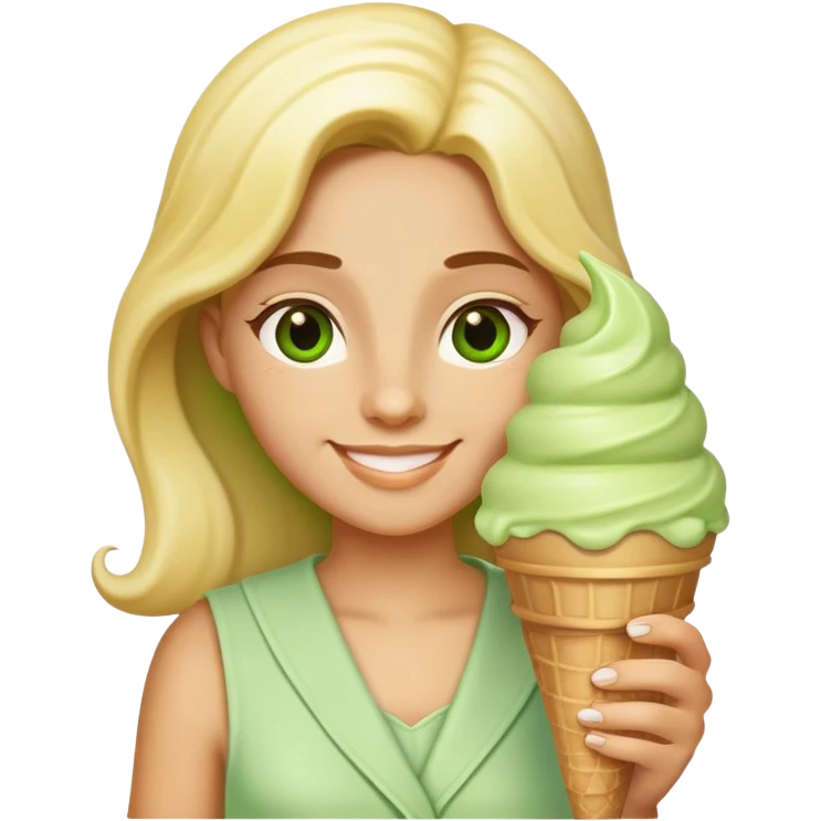smiling Athena with green pistachio ice cream cone emoji