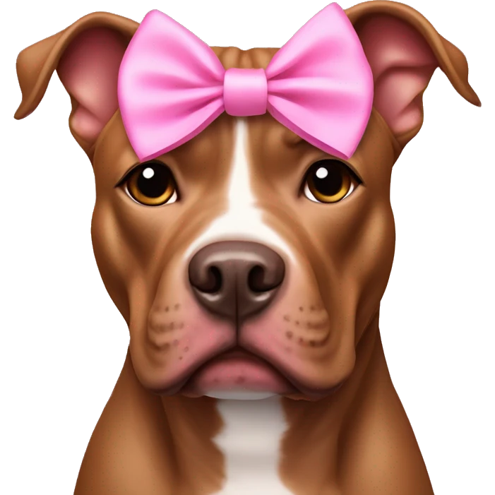 Brown pit bull wearing a pink bow emoji