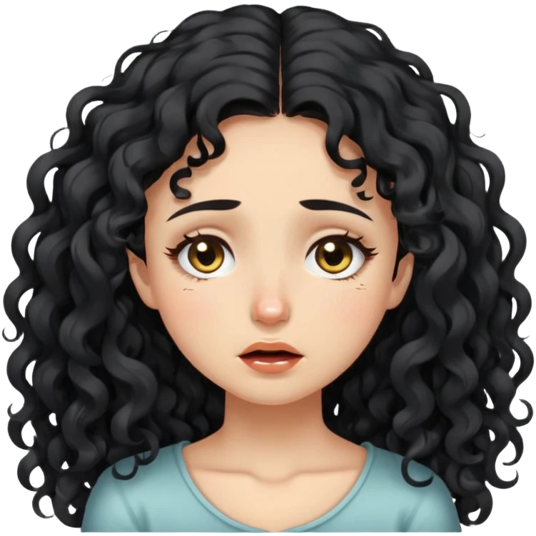 Girl,long black curly hair, beautiful hazel eyes, crying with eyes shut  emoji