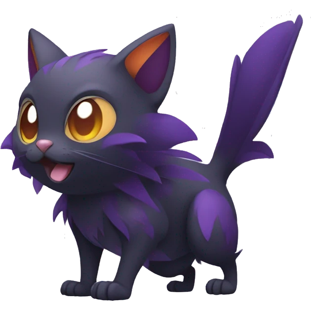 Cool Black Noibat-Quilava-Cat-Pokémon with orange belly and purple markings Full Body emoji