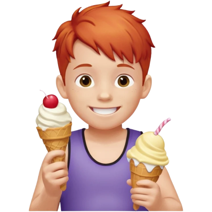 boy kid red haired wearing arm floaties, eating ice cream emoji