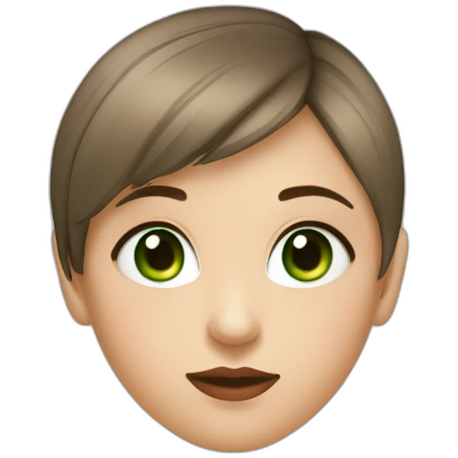 belarussian girl wirh very short brown picksy haircut piercing in nose and green eyes emoji