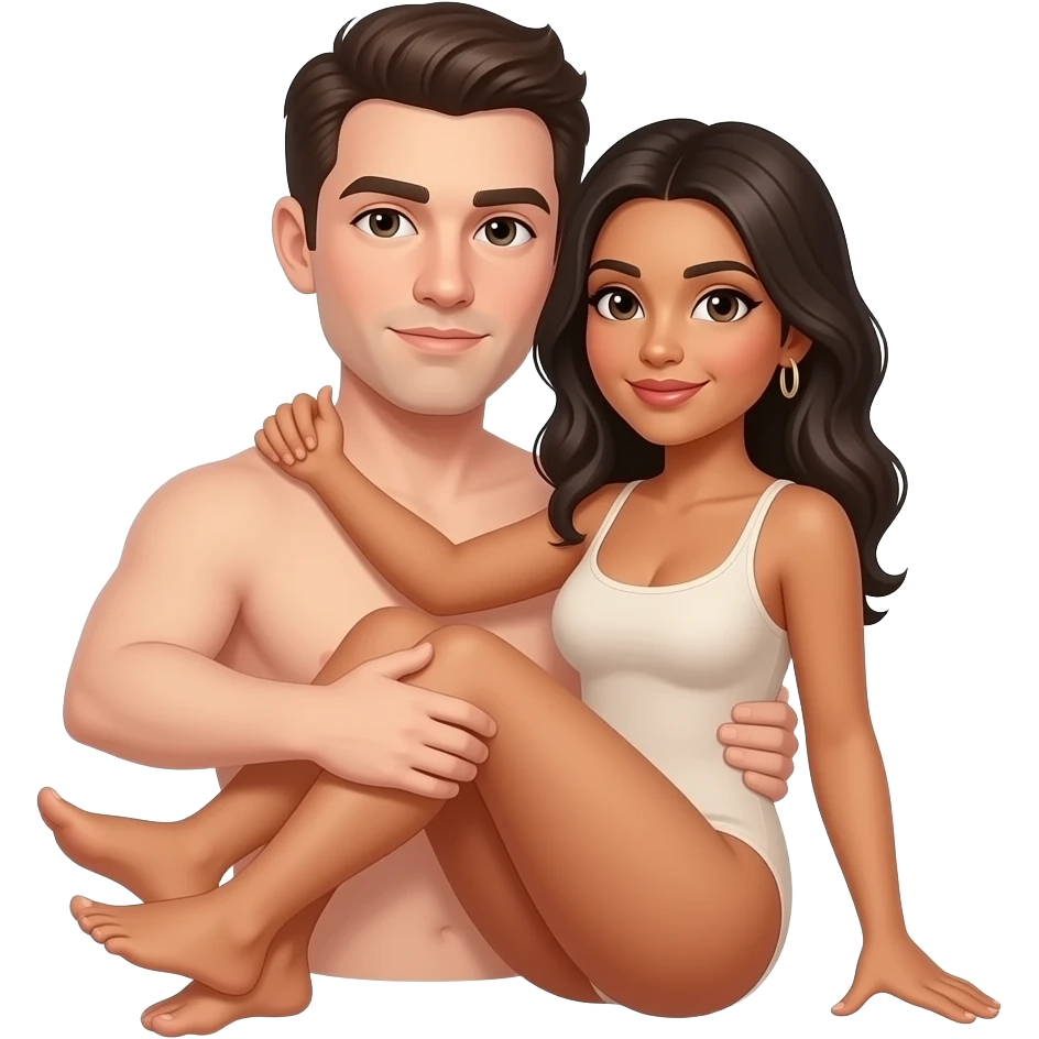 A white man and a Latino woman in a sex position naked emoji