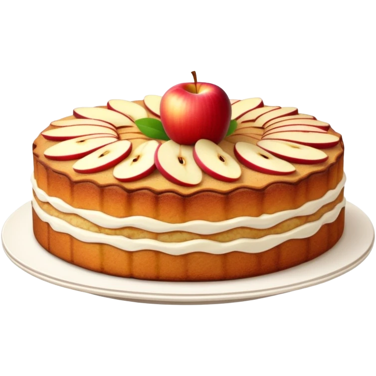 cinematic-realistic-apfelkuchen-dessert-emoji,-depicted-as-a-classic-apple-cake-with-cinnamon-and-thinly sliced apples on the top a few neatly spread out-rendered-with-soft-textures-and-warm,-inviting-lighting. emoji
