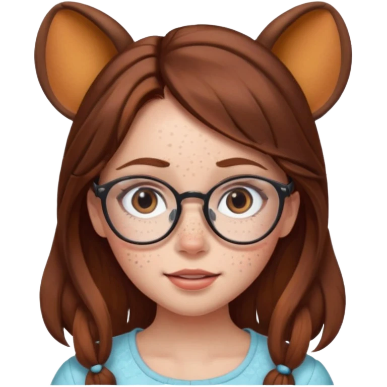 Freckle faced brown hair girl with stunning eyes and glasses, add disney ears emoji