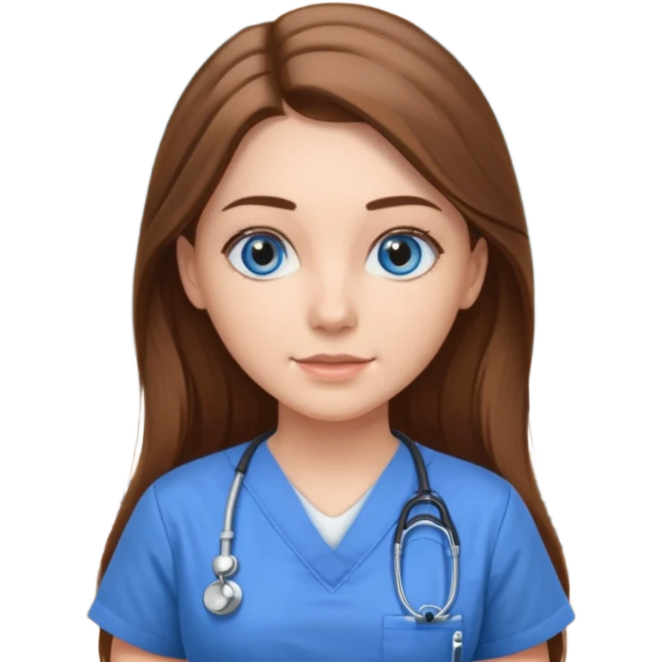 pretty female nursing student with long brown hair, blue eyes inside a classroom at university emoji