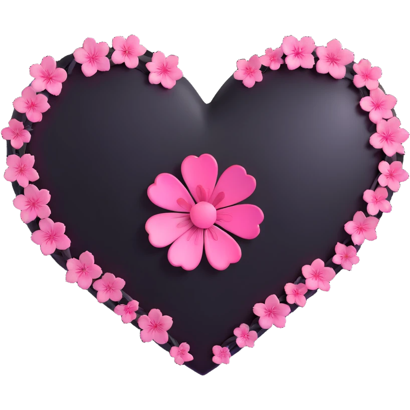 goth sakura heart, black heart with a dramatic shadow and glowing pink sakura, moody and vibrant emoji