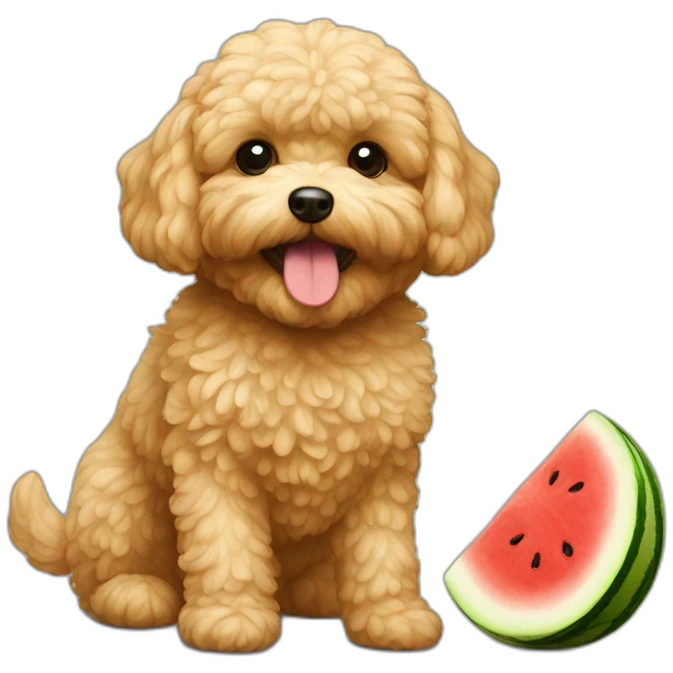 golden maltipoo eats watermelon emoji