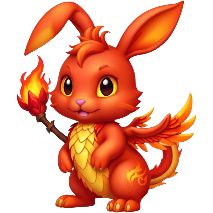 cute red fire bunny with fire paws and dragon wings emoji