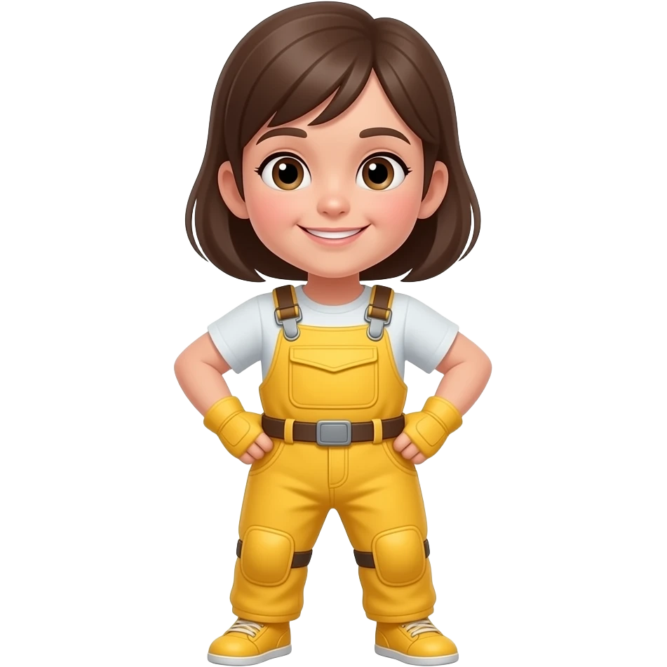 child girl in yellow pads with arms slightly bent, slight smile

 emoji