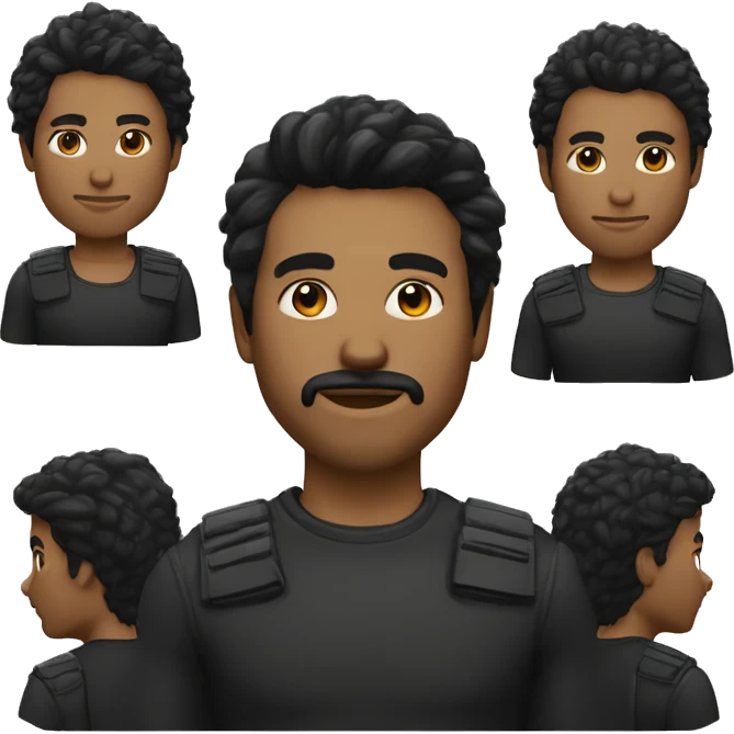 persona adolecente, de piel morena clara, con corte de pelo corto mullet y buzo negro  emoji
