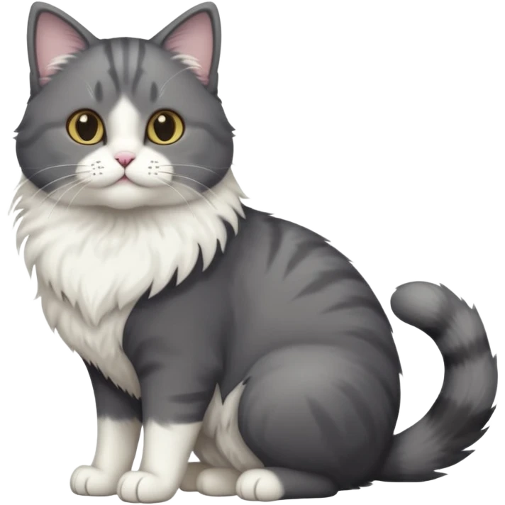 full body half dark grey and half white cat with white front legs emoji