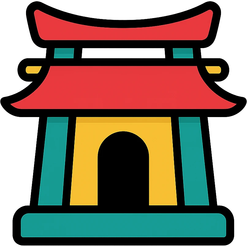 shinto shrine, lineal color icon with black outlines emoji