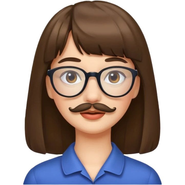 woman with bangs and glasses and beautiful mustache emoji