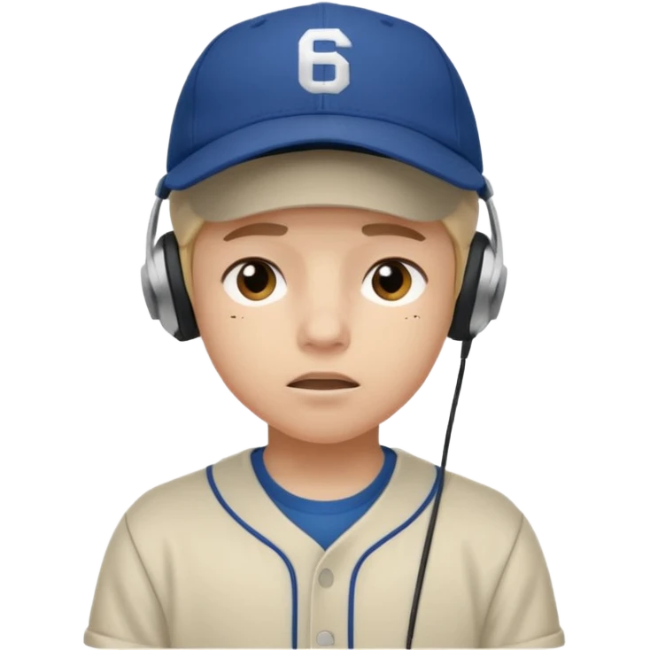 Adolescente com fone no ouvi é um boné, com uma carinha de sono emoji